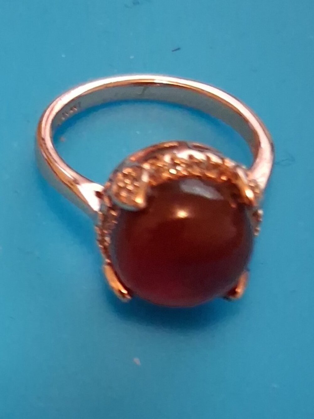 Vintage 18K RGP Red Carnelian Cabochon Cocktail Statement Ring Size 5.5 - Picture 4 of 8